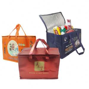 Custom Logo Print Durable <b>Large</b> Capacity Food Insulation Bag Foldable Non Woven Aluminum Foil Takeaway <b>Cooler</b> Bag - Product Image 1
