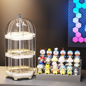 Vitrina para figuras de Doraemon, estante de almacenamiento de escritorio de plástico transparente giratorio de 3 niveles para muñecas de juguete, vitrina a prueba de polvo - Product Image 2