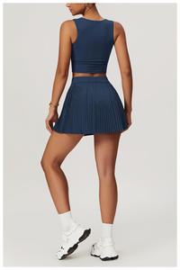 Ensemble de tenue de sport d'été pour femme : jupe-short de tennis, soutien-gorge de sport, veste, short intégré, poches, taille haute, respirant, pour yoga et fitness - Product Image 2