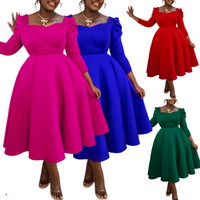 D3354 Mode Automne & Hiver Robes pour femmes Robes décontractées pour femmes Col carré Taille haute Robe trapèze Robes africaines pour femmes Vêtements