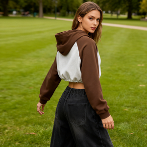 TKAN470 Vente en gros Sweat à capuche à manches raglan, sweat-shirt d'hiver pour femme, sweat-shirt en molleton personnalisé, haut court, sweat à capuche pour femme - Product Image 3