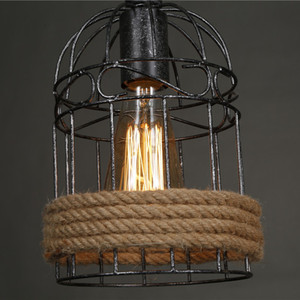 Lampadario a Sospensione LED in Alluminio per Hotel, <span class=keywords><strong>Lampada</strong></span> Retrò Nostalgica a Gabbia per Uccelli <span class=keywords><strong>con</strong></span> <span class=keywords><strong>Filo</strong></span> in Corda, Portalampada E27 - Product Image 3
