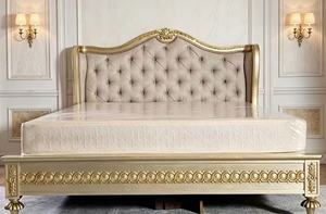 Premium Queen Size Gold Trim <b>Bed</b> With Beige Diamond Tufted Nailhead Ornate Carved Headboard For European Luxury Bedroom - Product Image 6
