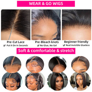 प्राकृतिक काले प्रीप्लैड पहनने और छोटे बालों के साथ सीधे ब्रजलियन फुल एचडी 13x4 फीता सामने ग्लेस विग मानव बाल बोब - Product Image 5