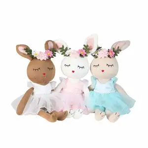 35cm Large Size Crochet Stuffed Animal Bunny Cute Rabbit Doll with Flowers Baby Gift Beautiful Crochet Toy