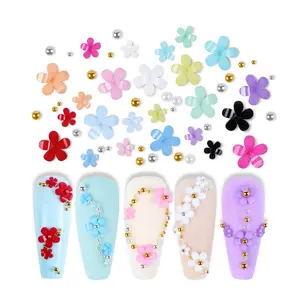 Nail Art Flower Bead Pearl Design Kawaii 3D Charms Manicure Resin Nail Charms Acrylic Flowers Nail Art Charms 3mm 6mm