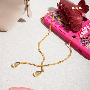 Collier pendentif goutte d'eau en acier inoxydable plaqué or avec serti clos, bijou cadeau, origine Yiwu JDN0204046 - Product Image 2