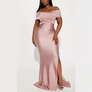 <span class=keywords><strong>Elegante</strong></span> Vestido de Noche Formal de Satén Rosa Rubor con Hombros Descubiertos, Corte Sirena, Abertura Alta y Largo hasta el Suelo para Fiesta de Mujer, Personalizado - Product Image 5