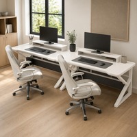 Dubbele computerbureau, dubbele werkplek, gaming bureau, meubelset voor koppels, thuiskantoor, slaapkamer en gedeelde werkruimte
