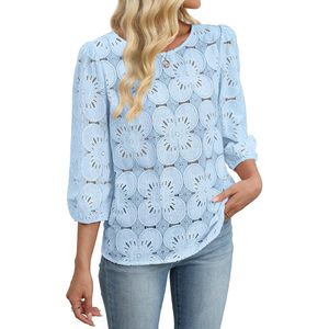 Blusa de Mujer FOXA con Manga 3/4, Encaje Calado, Estampado Floral, Transparencias, para Primavera/Verano, Casual, para la Playa o Vacaciones - Product Image 4