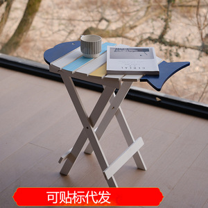 Mediterranean Fish Shaped Coffee <b>Table</b> Wood Foldable Colorful Design Outdoor Indoor Use - Product Image 4