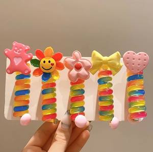 Coleteros elásticos en espiral para niñas, accesorios para el cabello de cuero con diseño de cable telefónico - Product Image 3