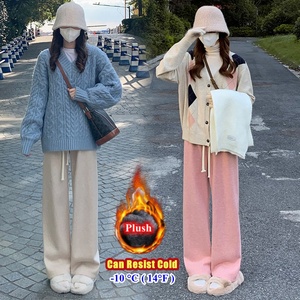 Thick <strong>Women</strong> Winter Straight <strong>Trousers</strong> High Waist Drawstring Lady <strong>Fleece</strong> Warm Casual Pants - Product Image 2