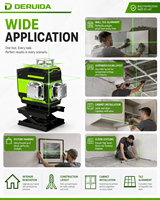 DERUIDA Niveau laser professionnel rotatif 4D 16 lignes, faisceau vert, auto-nivelant 360 degrés, outil à lignes croisées avec télécommande