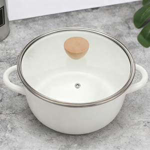 Casserole en émail blanc anti-débordement de qualité alimentaire personnalisée de 20 cm, casserole coréenne simple à double oreilles, casserole à soupe en émail avec <span class=keywords><strong>couvercle</strong></span> en <span class=keywords><strong>verre</strong></span> - Product Image 3