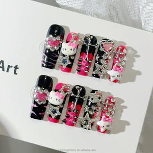 <span class=keywords><strong>Uñas</strong></span> Postizas 3D <span class=keywords><strong>de</strong></span> Dibujos Animados, <span class=keywords><strong>Uñas</strong></span> Artificiales en Forma <span class=keywords><strong>de</strong></span> Ataúd, <span class=keywords><strong>Uñas</strong></span> Cuadradas <span class=keywords><strong>Largas</strong></span> Negras y Rosa Intenso, <span class=keywords><strong>Uñas</strong></span> Postizas Hechas a Mano - Product Image 1