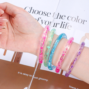 Custom Colorful Boho Resin Crafts Fashion Stylish Handmade Resin Laser powder heart shape, star sequins Bangle <b>Bracelet</b> - Product Image 3