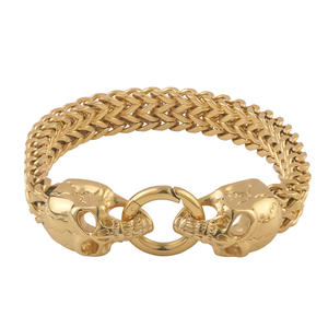 メンズブレスレット ステンレススチール ヘビーダブルフランコチェーン スカルヘッド メンズバイカーブレスレット ジュエリー ゴールドキューバンブレスレット - Product Image 5