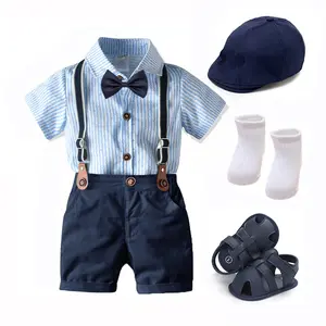 Комплект для мальчиков, модное вечернее платье с коротким рукавом, комбинезон на лямках и штанах
