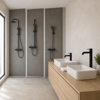 Système de douche moderne noir brossé pour salle de bain, mitigeur de lavabo en laiton eau chaude/froide, jet de pluie doux pour projets d'appartements