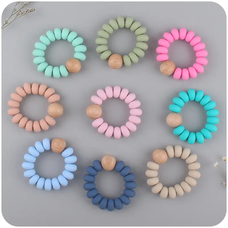 New Design Silicone Flat Beads BPA Free Wholesale Chewing Bead Holder Silicone Baby Silicone Nipple Bracelet Teether Toy Coskiss