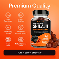 MOQ 500 Bouteilles, Logo OEM, Gummies Shilajit Ashwagandha, 60 Vegan, Sans Sucre, Sans OGM, Sans Gélatine, Compléments Alimentaires Antioxydants