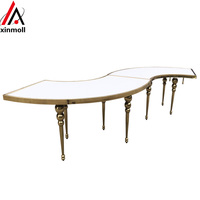 Table de réception en acier inoxydable pour mariage, fête, cadre doré, dessus blanc, design serpent transformable