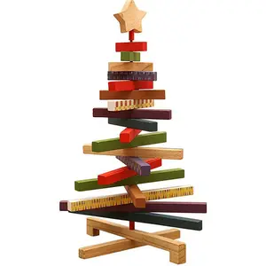 Ornamento de árbol de Navidad para decoración del hogar, árbol de madera sólido para Navidad