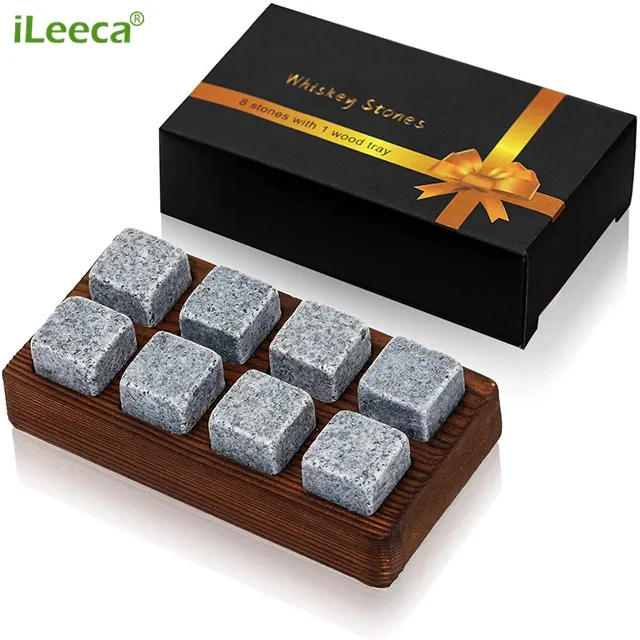 Whiskey Stones Gift Set For Men | Whiskey Rocks Chilling Stones Set Of 6 | Reusable Ice Cubes Chilling Rocks In A Wood Tray