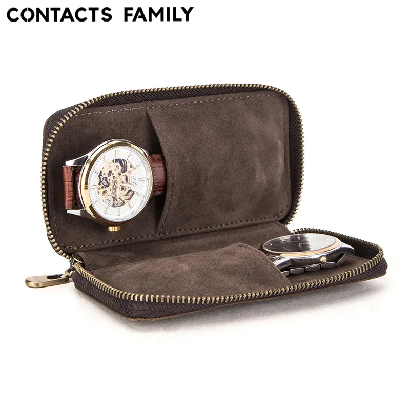 CONTACT'S FAMILY Custom wholesale price 2 slot travel leather watches box watch cases for man display holder