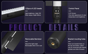 Lampe portable pliable 600 mm à double température de couleur, 2500-9000K, 24 pouces, batterie 2600 mAh, 120 LED, Ra>95 CRI, 1500 LUX - Product Image 4
