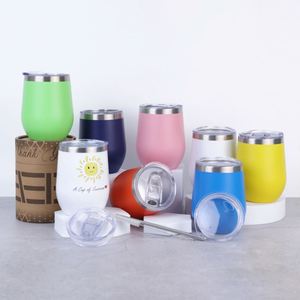 12oz Powder Coated Custom Logo Travel Stainless Steel Double Wall Stemless Insulated Vacuum Coffee Cups Wine Tumbler With Lid - Product Image 1