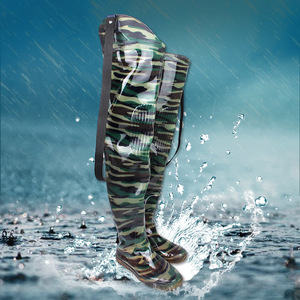 Bottes de pluie camouflage imperméables montantes 80 cm épaissies pour la pêche, la pêche à la ligne et la plantation du riz, à enfiler pour homme - Product Image 1