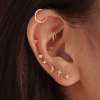 925 Sterling Silver 18K Emas Disepuh Perhiasan Salib Mata Jahat Bintang Semanggi Bulan Kembang Api Bar Bunga Jantung Anting untuk Wanita