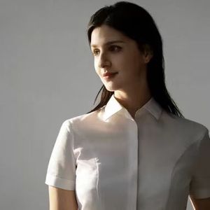 Duan Ji 2025 New Arrival Elevate Your Professional Look Skinny Summer <strong>White</strong> Front Panel Polyester-Cotton Women's Business <strong>Shirt</strong> - Product Image 4