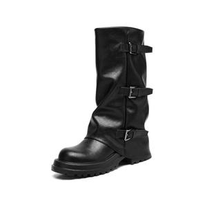 Bottines en cuir à talon épais de style décontracté rétro, avec boucle de ceinture ronde et semelle en forme de muffin - Product Image 1