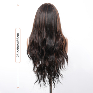 Style libre 13x6 dentelle perruque future fibre synthétique vague naturelle cheveux bouclés perruque scène réelle Photo haute densité noir brun rayé - Product Image 4