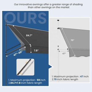 Toldo Metálico Retráctil Manual Moderno, Sin Perforación, Protección Solar y Contra Lluvia, Ajustable <span class=keywords><strong>para</strong></span> Patio, Puerta y Ventana - Product Image 3