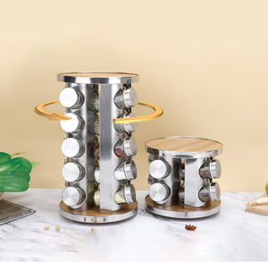 LOVFE Étagère à épices rotative multifonctionnelle en bois pour la cuisine, organisateur de rangement, <span class=keywords><strong>porte</strong></span>-épices, récipient de rangement pour épices, pot à épices - Product Image 2
