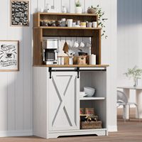 Meuble de bar à café et armoire à vin HANYEE style ferme moderne avec portes coulissantes et étagères ouvertes pour cuisine