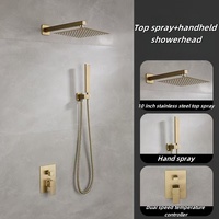 Set Shower Kamar Mandi Tersembunyi Model Eropa Modern, Chrome, Rainfall, Terpasang di Dinding, Bahan Kuningan, Laris Manis