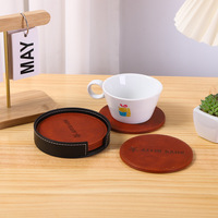 Sous-verres ronds modernes en cuir PU personnalisés avec logo en relief, étanches et isolants thermiquement, pour cadeaux, vente en gros