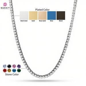 यूरोपीय मानक स्टेनलेस स्टील गहने 3 मिमी 4 मिमी 5 मिमी ज़िरकॉन टेनिस चेन हार 316 एल स्टेनलेस स्टील टेनिस हार - Product Image 2