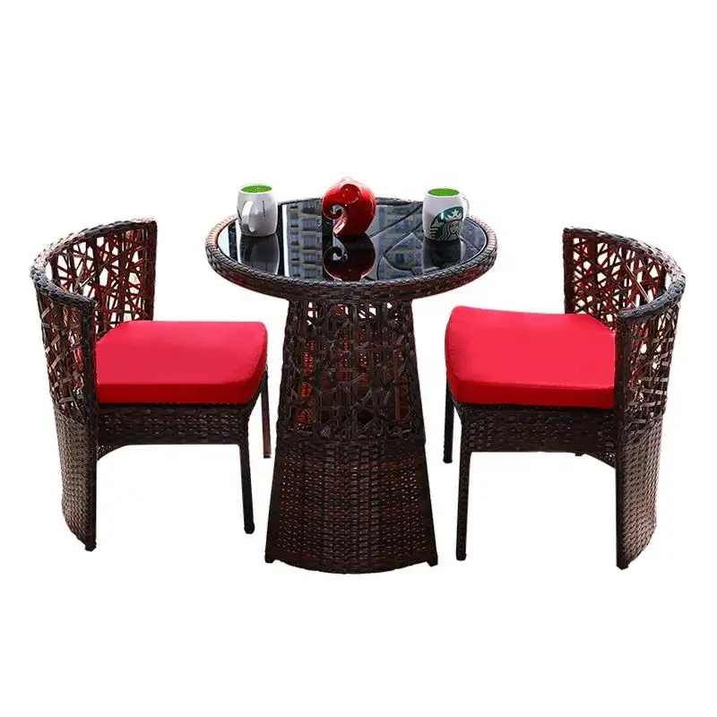 Conjunto de móveis de vime sintético mesa de jantar e cadeiras para restaurantes de pátio de jardim