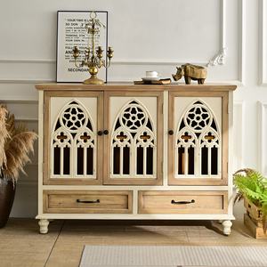 Mueble de Salón Rústico Ecológico Estilo Granja, Gabinete de Almacenamiento Retro Tallado en Madera con 2 Cajones para Uso en Hoteles y Apartamentos - Product Image 1