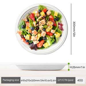 12 Inch Compostable Sugarcane Bagasse Biodegradable Eco-Friendly Microwave Safe <b>Disposable</b> Round <b>Plate</b> for Party - Product Image 2