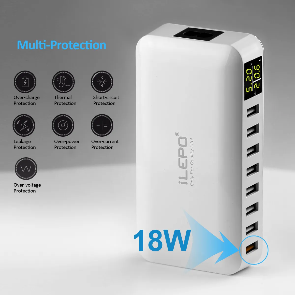 Produits les plus tendances de 2023 60W 8 ports avec affichage LED Chargeur USB Chargeurs multifonctions Chargeur rapide USB multiple