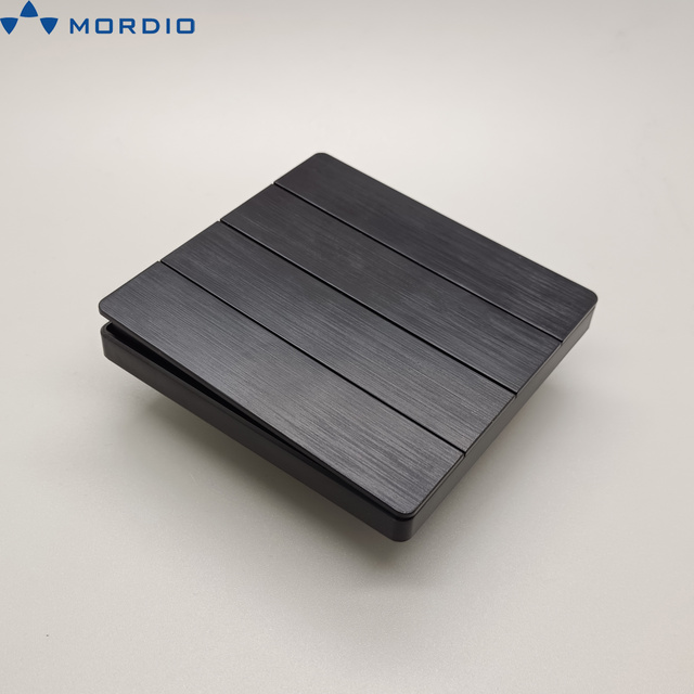 Factory Modern Luxury Brushed Panel 4 Gang Black Wall Switch Sockets and Switches for House Indoor Use