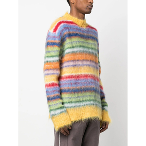 Pulls en mohair personnalisés avec logo OEM & ODM pour hommes, pulls en maille à manches longues, pulls d'hiver à rayures, pulls en mohair tricotés pour hommes - Product Image 4