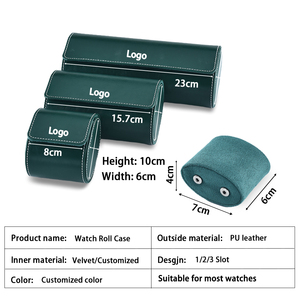 Rotolo Porta Orologi di Lusso Personalizzato in Pelle Scamosciata Verde Nero a 1 Scomparto 2 Scomparti 3 Scomparti - Product Image 4